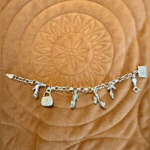 925 Silver-Tone Charm Bracelet with Handbag and Shoe Charms